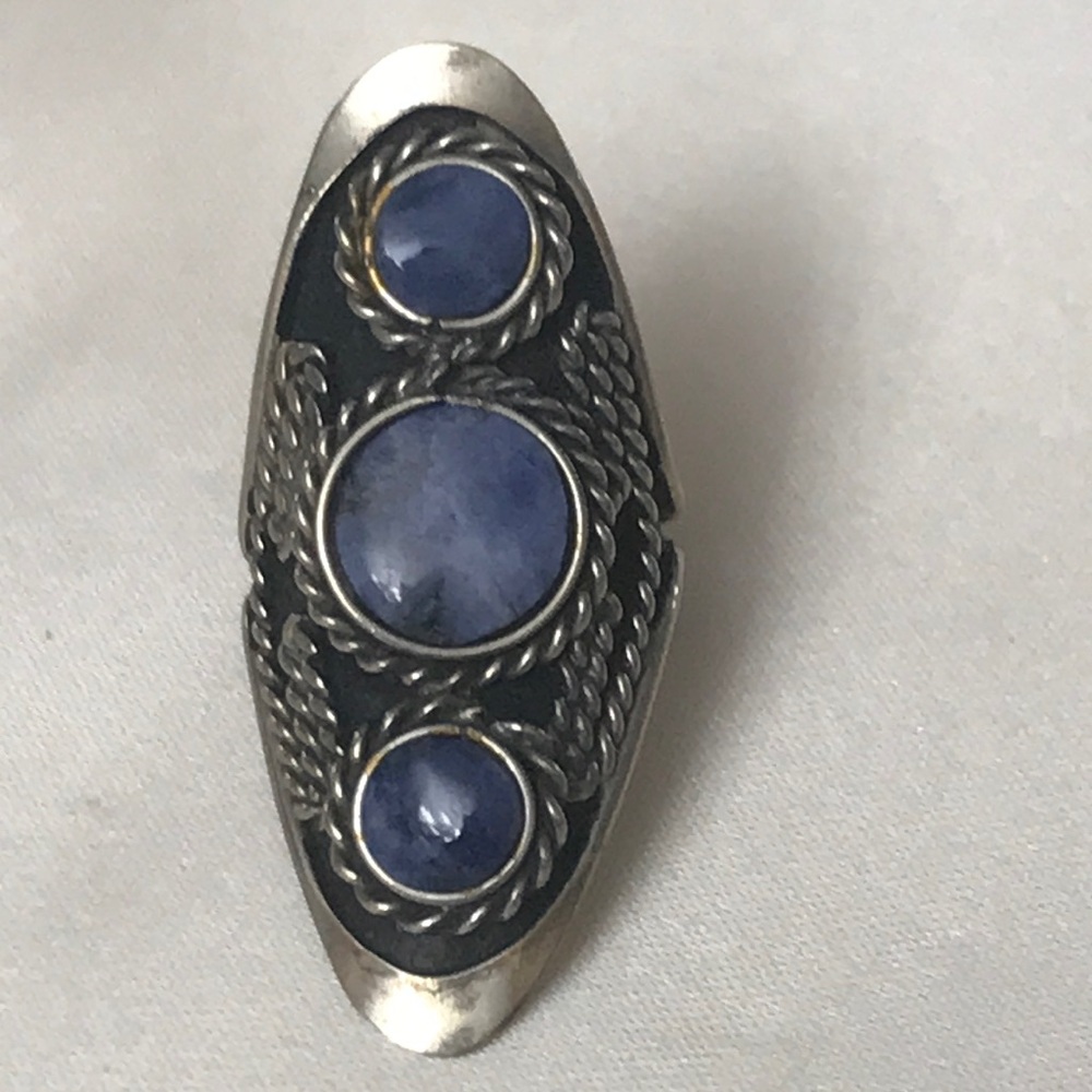 Silver lapis Statement ring - Picture 1 of 3